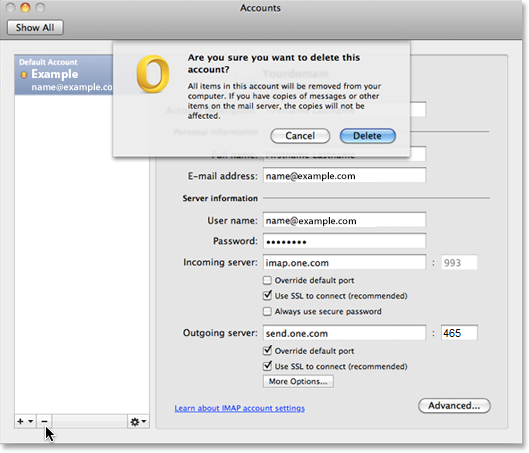 setup imap on out look for mac 2011